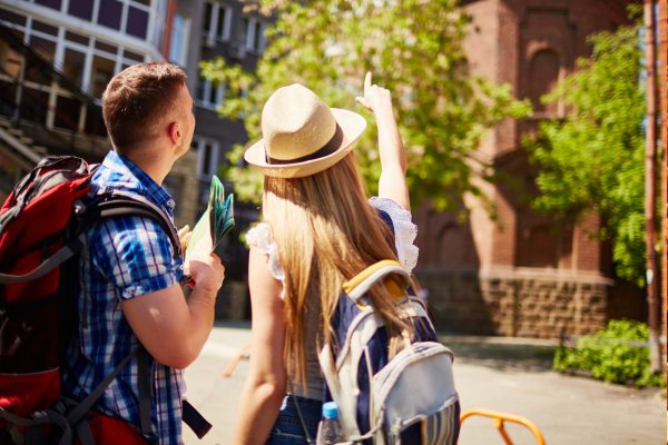 観光客、ツーリスト、男女、旅行中、外国人