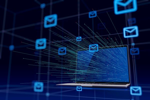 DXイメージ、Digital Transformation（デジタルトランスフォーメーション）、パソコンからメール配信、プレスリリース配信イメージ