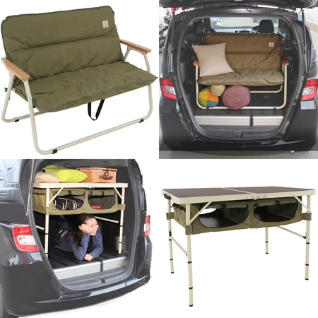 クルマの中でステキな棚になってすっきり！キャンプ用品が荷崩れしない