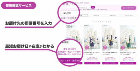 慶弔花のお届け日時が正確にわかる業界初※の検索システムを導入